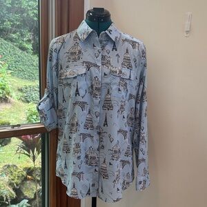 Karl Lagerfeld Light Blue Graphic Button Down Shirt